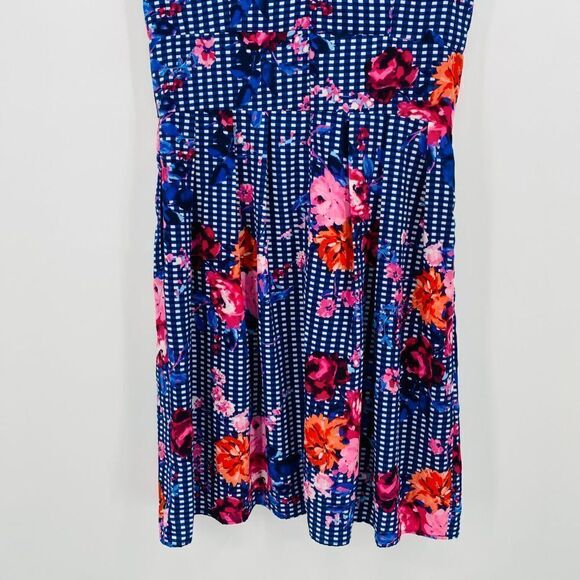 Chris McLaughlin Size 14 Navy Blue Checked Floral Flutter Sleeve Midi Dress - Picture 9 of 10